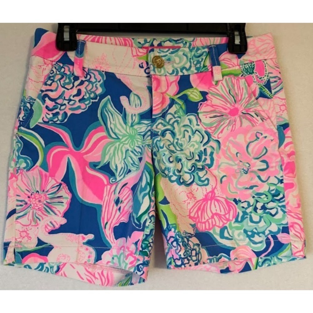 Lilly Pulitzer Shorts Women Size 0 Multicolor Floral Print Chino Preppy Summer